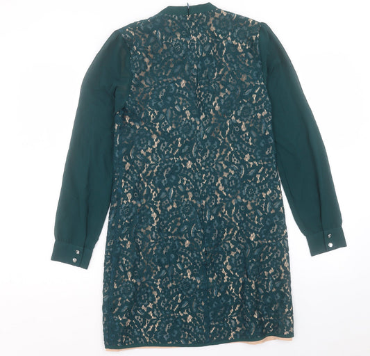 Oasis Womens Green Cotton A-Line Size 8 Crew Neck Zip