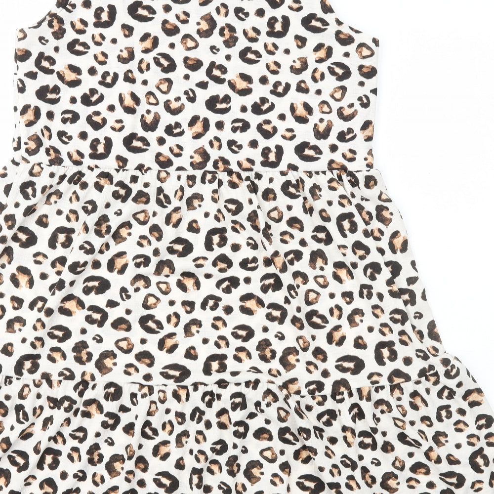 Nutmeg Womens Multicoloured Animal Print Polyester Tank Dress Size 8 Round Neck Pullover - Leopard Print