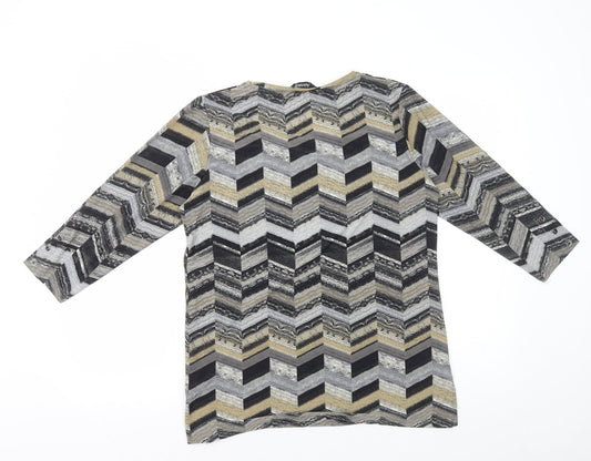 Alexara Womens Multicoloured Geometric Polyester Basic T-Shirt Size 14 Scoop Neck