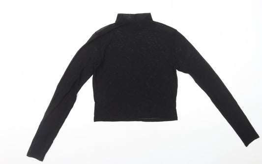 Light Before Dark Womens Black Nylon Cropped T-Shirt Size S High Neck