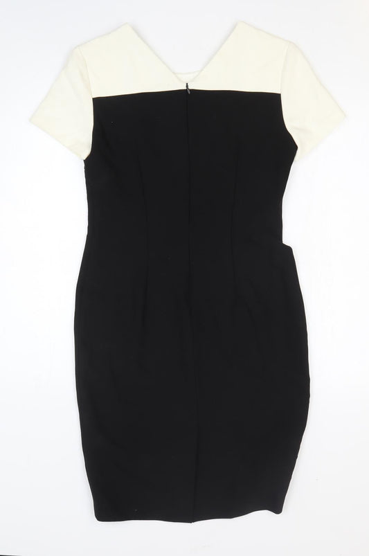 Oui Womens Black Colourblock Polyester Bodycon Size 10 Round Neck Zip