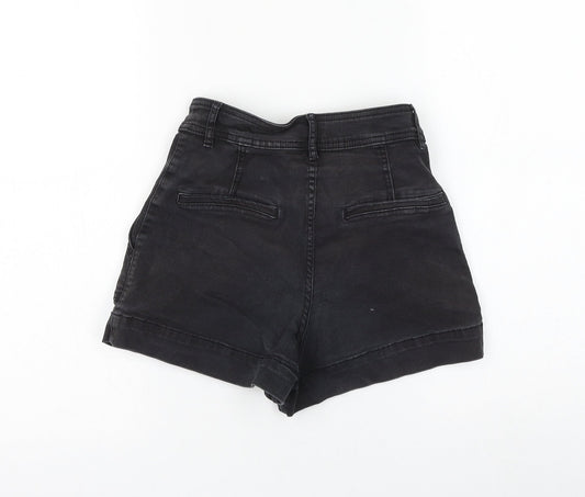 H&M Womens Black Cotton Hot Pants Shorts Size 8 L3 in Regular Zip