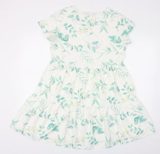 In the Style Womens White Floral Polyester Trapeze & Swing Size 10 V-Neck Pullover