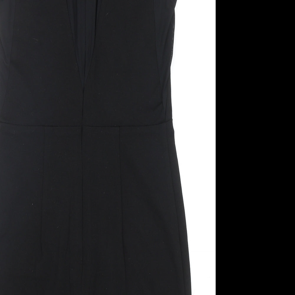Topshop Womens Black Viscose Bodycon Size 10 Round Neck Hook & Eye - Embellished Neckline