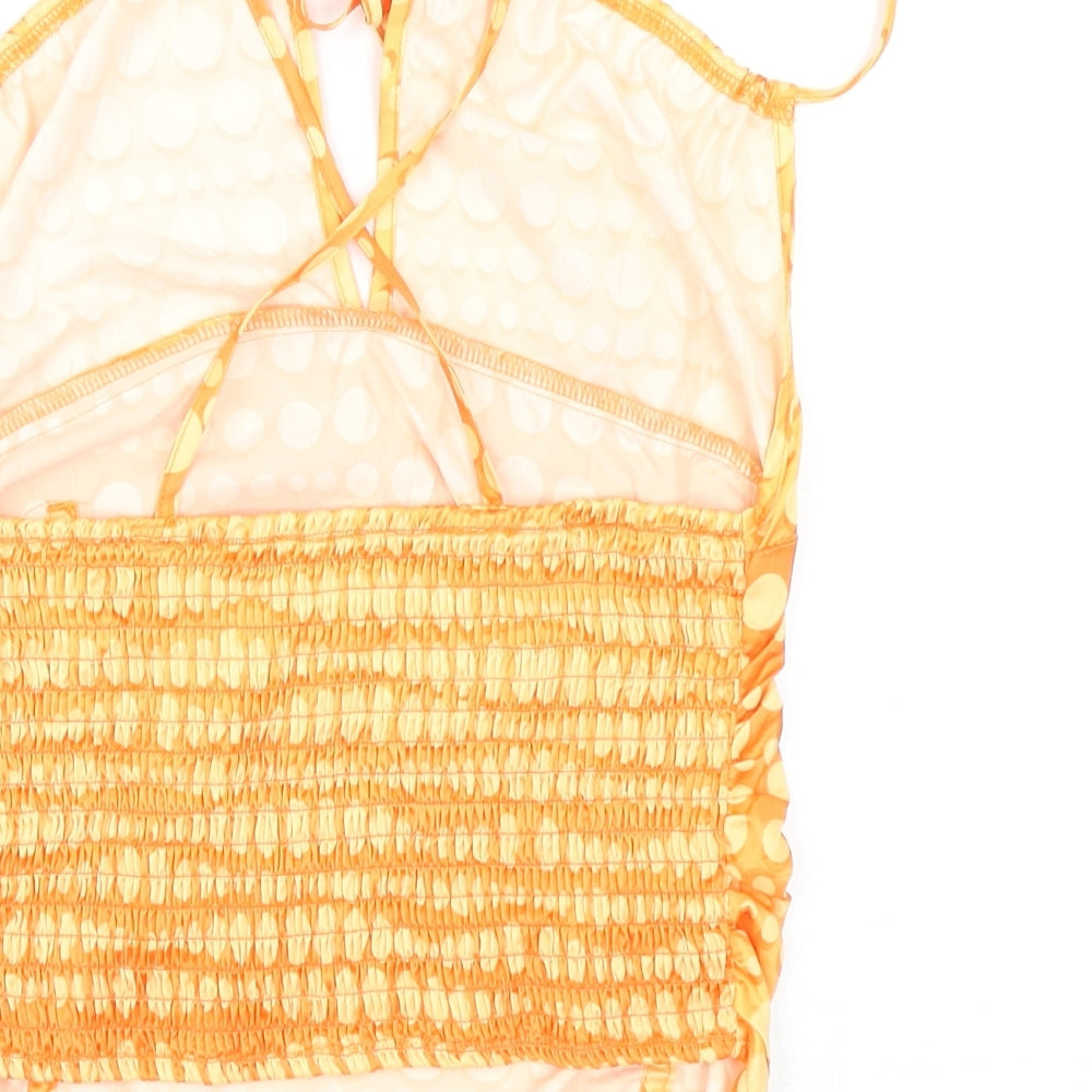 SheIn Womens Orange Polka Dot Polyester Camisole Tank Size S Square Neck - Cropped, Ruched