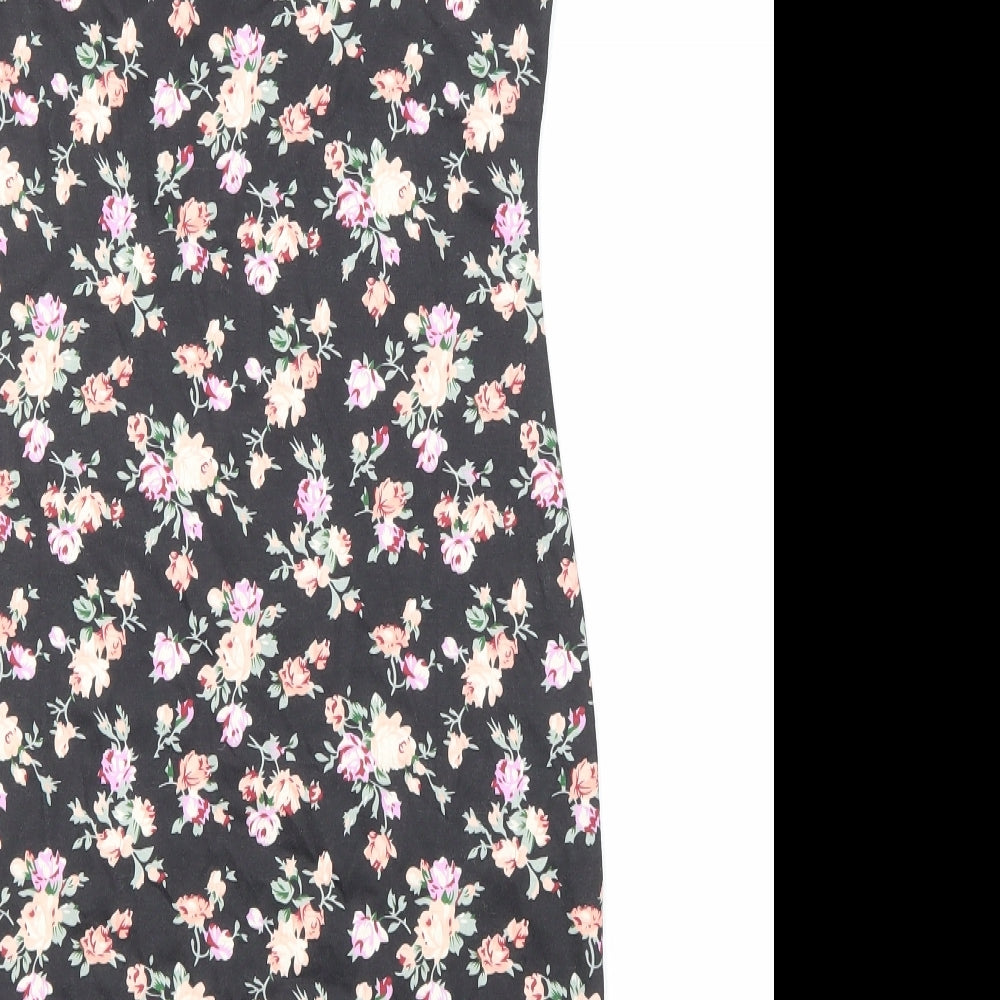 SheIn Womens Black Floral Polyester Bodycon Size XS Square Neck Pullover - Floral, Summer