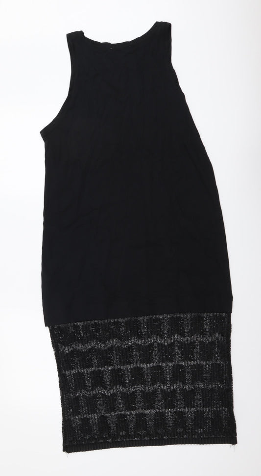 Zara Womens Black Cotton Tank Dress Size S Round Neck Pullover