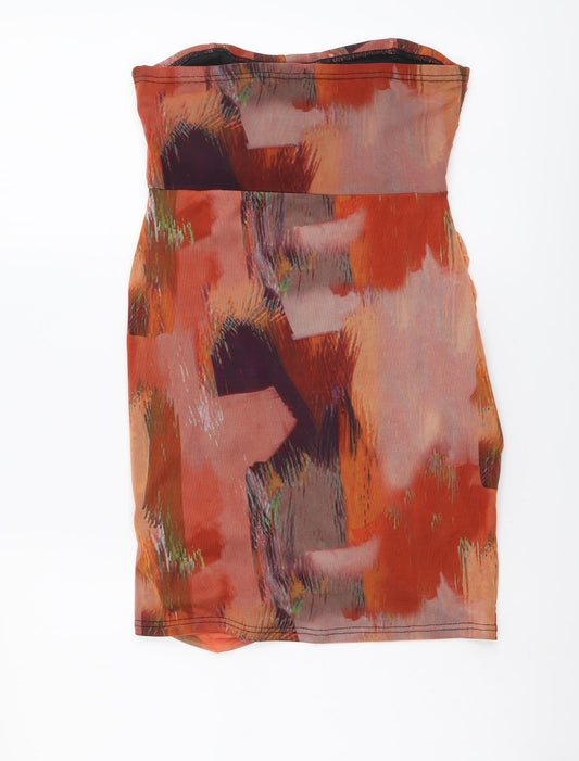 PRETTYLITTLETHING Womens Multicoloured Geometric Polyester Mini Size 6 Off the Shoulder Pullover