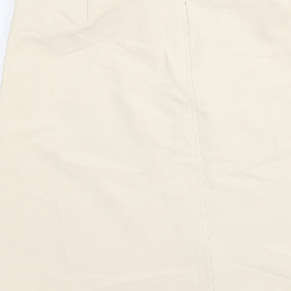Marks and Spencer Womens Beige Polyester A-Line Skirt Size 10 Zip