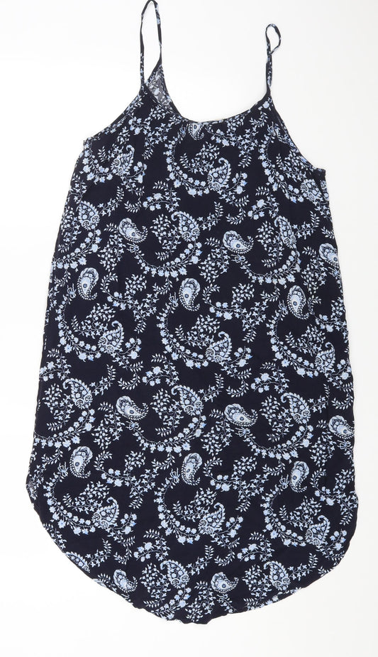 H&M Womens Blue Geometric Viscose A-Line Size 12 Scoop Neck Pullover