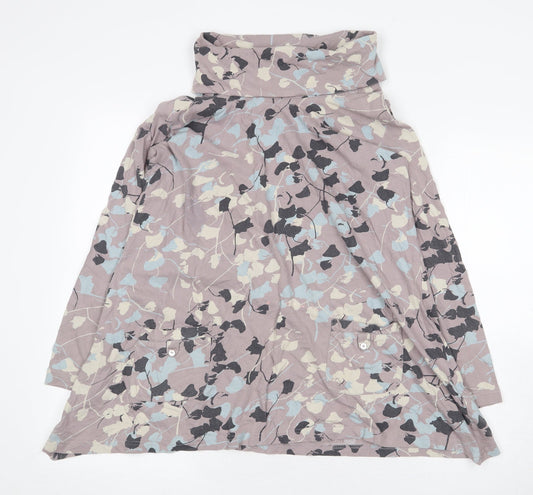 Adini Womens Purple Floral 100% Cotton Jumper Dress Size S Roll Neck Pullover
