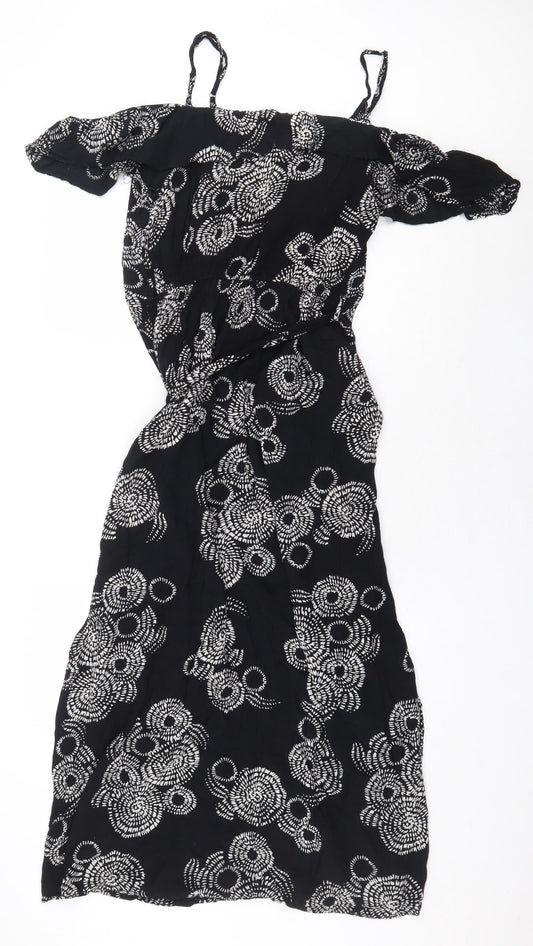 River Island Womens Black Geometric Viscose Maxi Size 8 Off the Shoulder Pullover - Slit