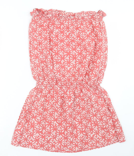 NEXT Womens Red Geometric Cotton A-Line Size 12 Off the Shoulder Pullover