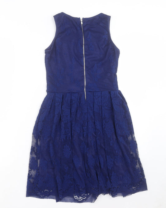 Oasis Womens Blue Polyester Fit & Flare Size XS Boat Neck Zip