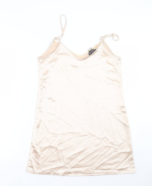 PARISIAN SIGNATURE Womens Gold Polyester Slip Dress Size 10 V-Neck Pullover