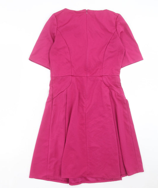 BHS Womens Purple Polyester Fit & Flare Size 10 Round Neck Zip