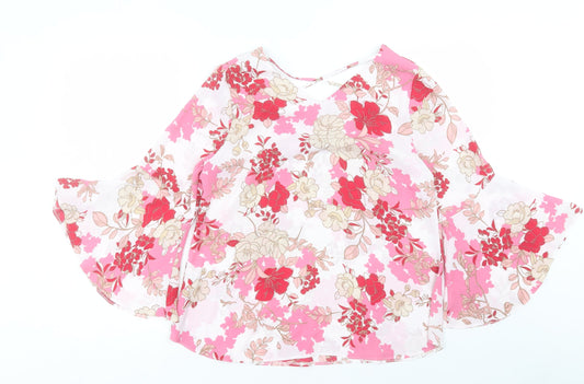 Bonmarché Womens Pink Floral Polyester Basic Blouse Size 10 V-Neck