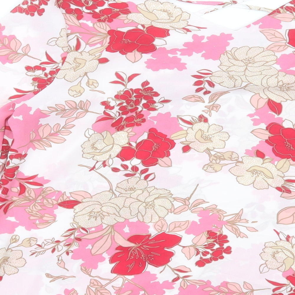 Bonmarché Womens Pink Floral Polyester Basic Blouse Size 10 V-Neck