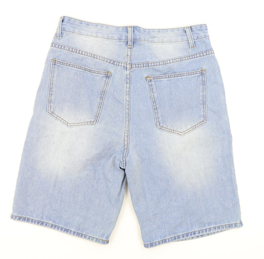 SheIn Mens Blue Cotton Bermuda Shorts Size S L9 in Regular Zip - Distressed