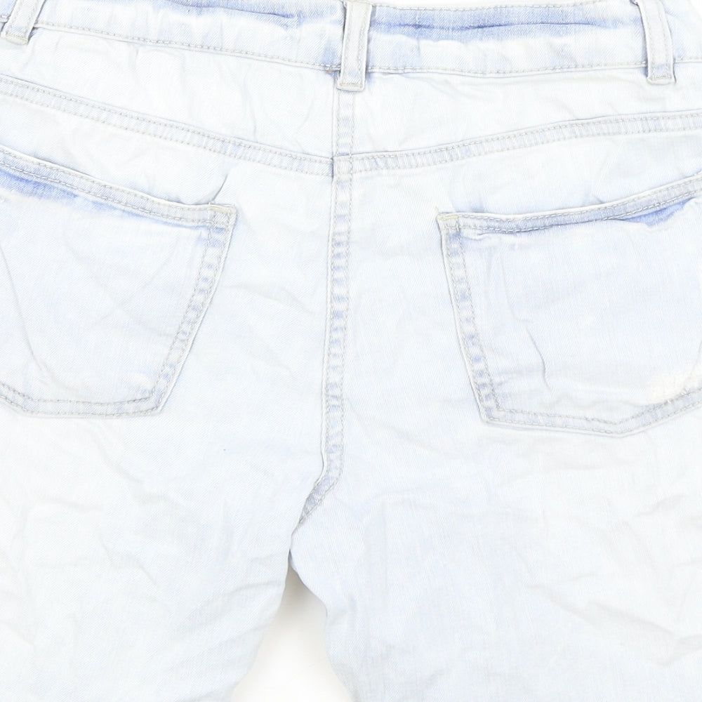 Papaya Womens Blue Cotton Boyfriend Shorts Size 8 L7 in Regular Zip