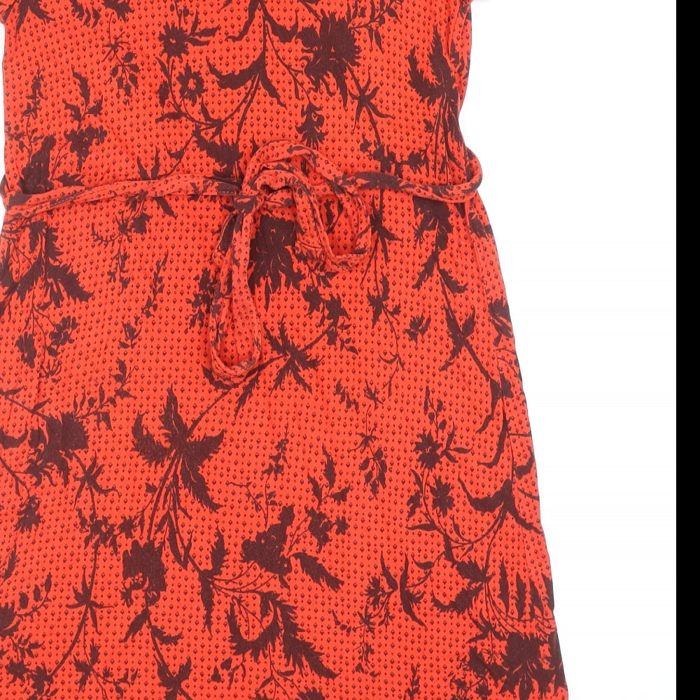 French Connection Womens Red Geometric Viscose A-Line Size 8 V-Neck Button