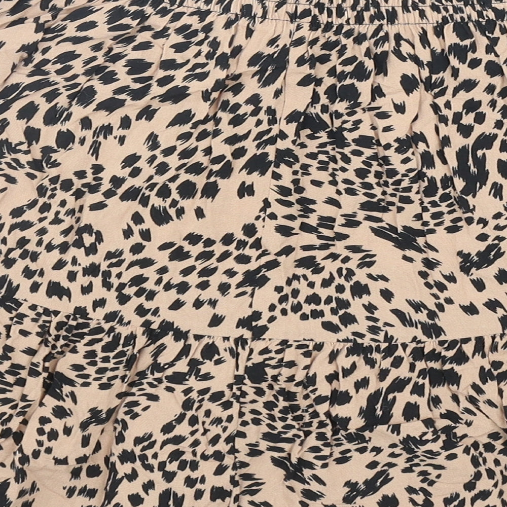 New Look Womens Beige Animal Print Viscose Peasant Skirt Size 10 - Leopard Print