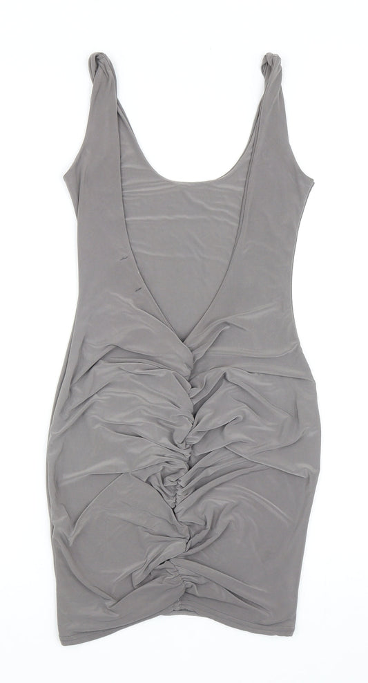 PRETTYLITTLETHING Womens Grey Viscose Mini Size 10 Scoop Neck Pullover