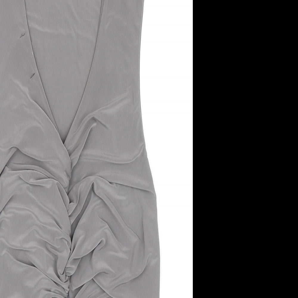 PRETTYLITTLETHING Womens Grey Viscose Mini Size 10 Scoop Neck Pullover