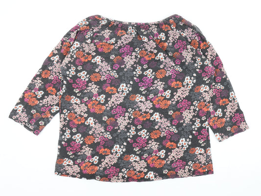 EWM Womens Multicoloured Floral Cotton Basic T-Shirt Size M Scoop Neck