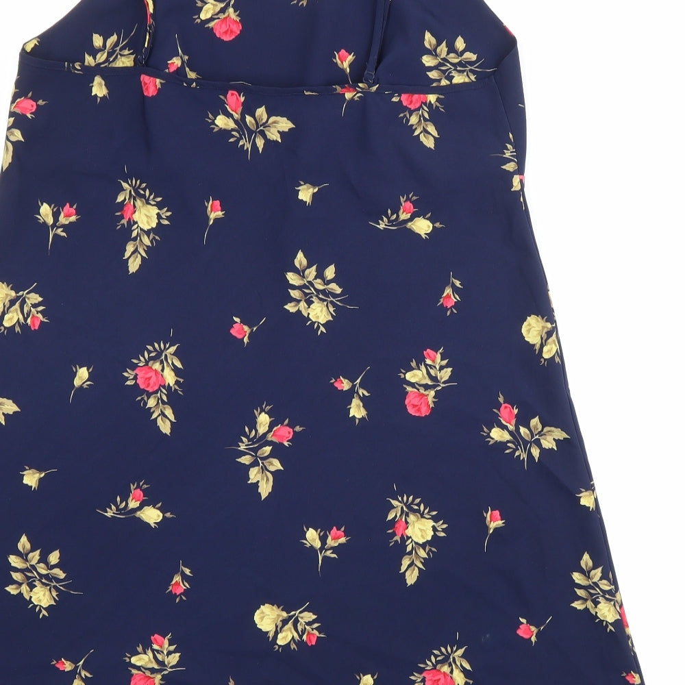 BHS Womens Black Floral Polyester Skater Dress Size 10 Round Neck Pullover