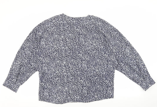 Primark Womens Blue Geometric Polyester Basic Blouse Size 10 V-Neck - Navy blue and white pattern