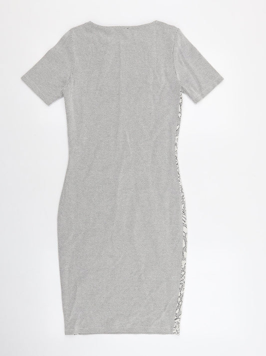 River Island Womens White Geometric Cotton Bodycon Size 6 Round Neck Pullover