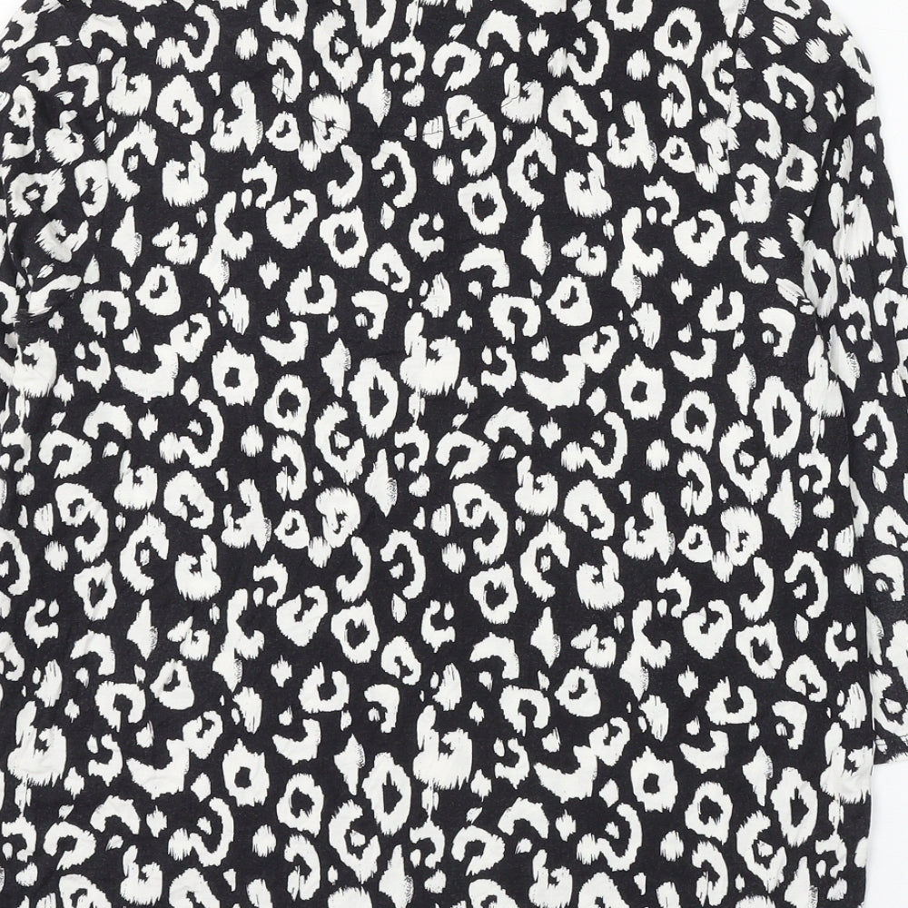 TU Womens Black Animal Print Modacrylic Basic Blouse Size 10 Collared - Leopard Print