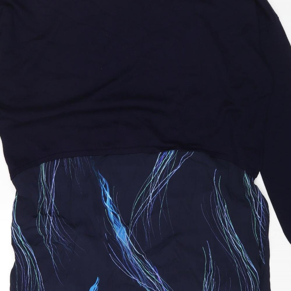 Newport Womens Blue Geometric Viscose A-Line Size XL Round Neck Pullover