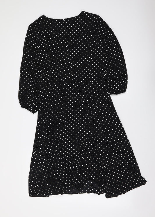 Talbots Womens Black Polka Dot Polyester A-Line Size S V-Neck Zip