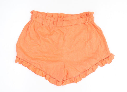 Miss Selfridge Womens Orange 100% Cotton Hot Pants Shorts Size 10 L3 in Regular Drawstring