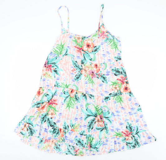 Primark Womens White Floral Polyester A-Line Size 12 V-Neck Pullover