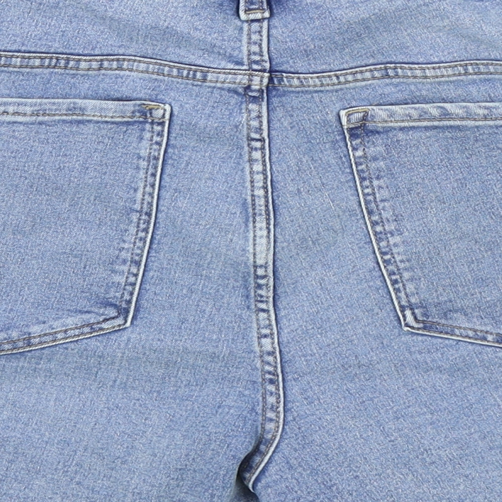 Marks and Spencer Womens Blue Cotton Mom Shorts Size 24 L5 in Regular Zip