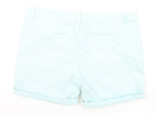 Marks and Spencer Womens Green Cotton Boyfriend Shorts Size 22 L5 in Regular Zip - Peppermint Green