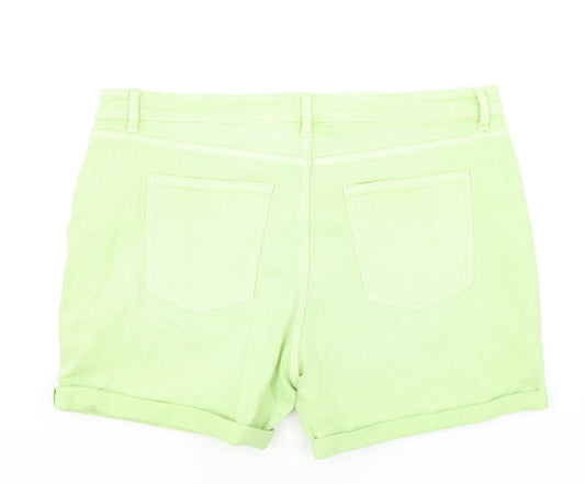 Marks and Spencer Womens Green Cotton Boyfriend Shorts Size 22 L5 in Regular Zip