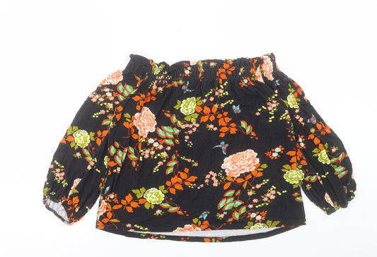 Primark Womens Black Floral Viscose Basic Blouse Size M Off the Shoulder