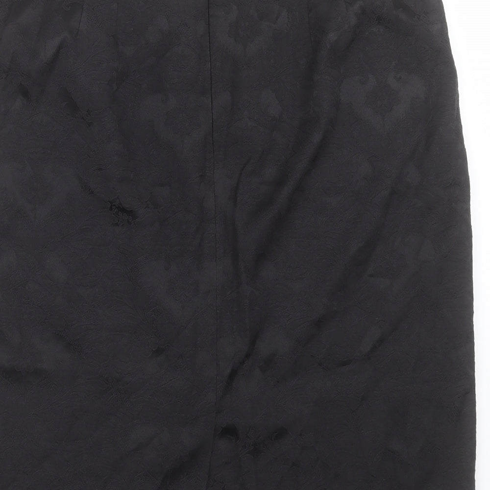 David Emanuel Womens Black Floral Cotton A-Line Skirt Size 14 Zip