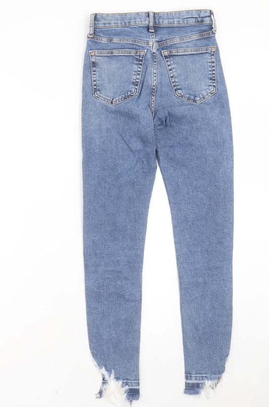 Topshop Womens Blue Cotton Skinny Jeans Size 25 in L27 in Regular Button - To Fit 32