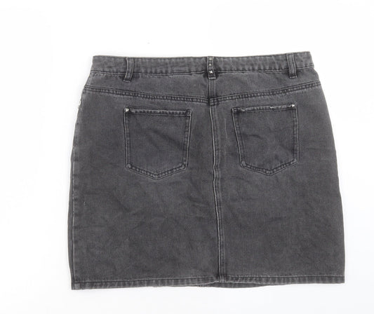 NEXT Womens Black Cotton A-Line Skirt Size 32 in Button