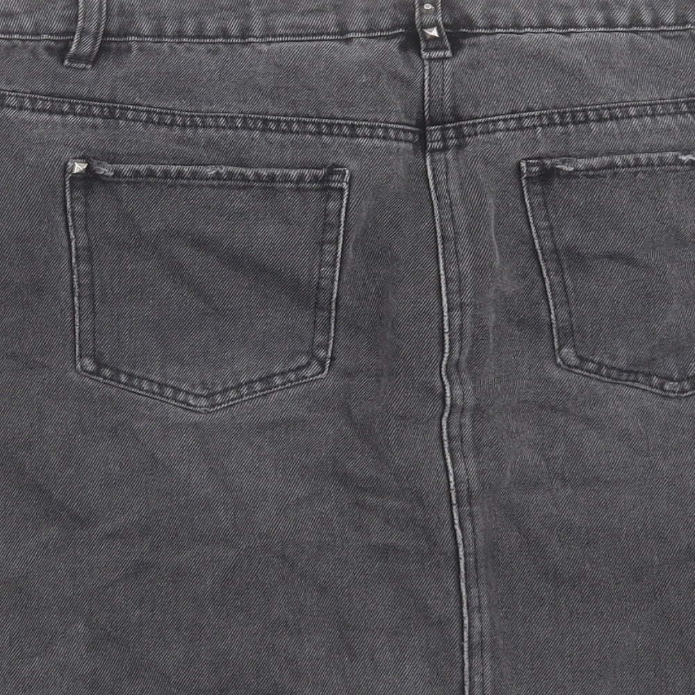 NEXT Womens Black Cotton A-Line Skirt Size 32 in Button