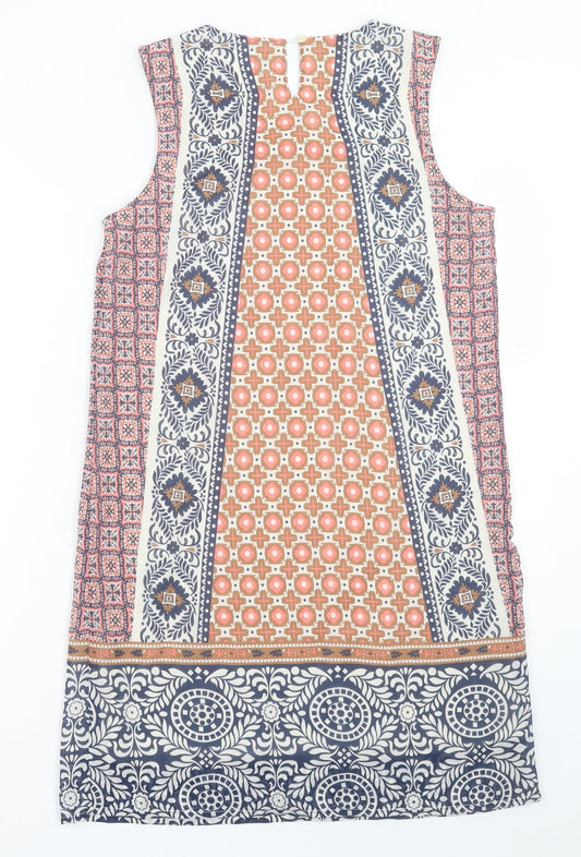 Only Womens Multicoloured Geometric Polyester A-Line Size 8 Crew Neck Button