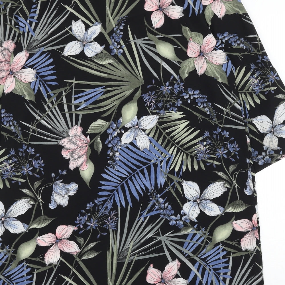 F&F Womens Black Floral Polyester Tunic Button-Up Size 14 V-Neck