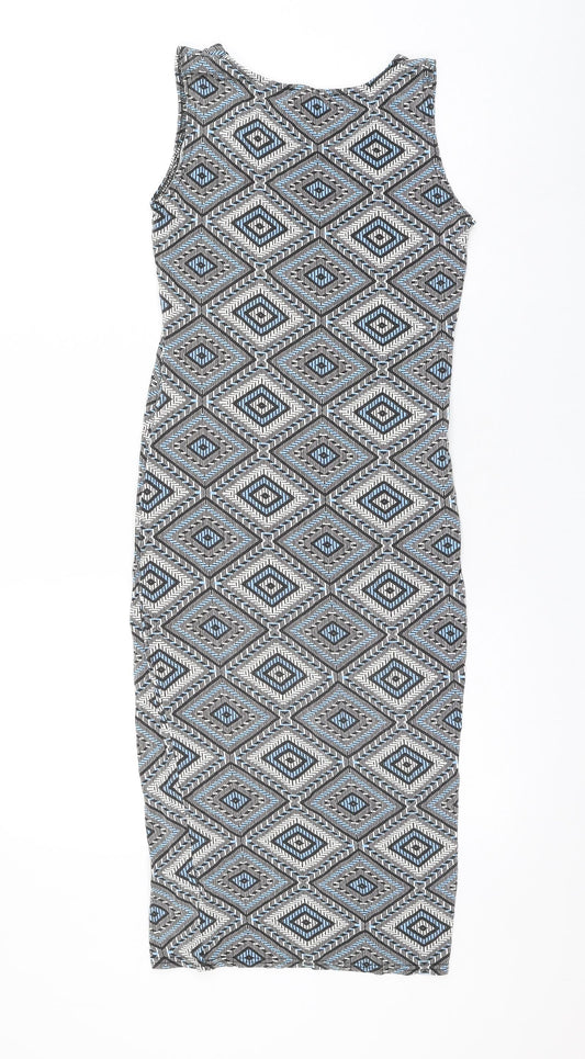 Select Womens Multicoloured Geometric Viscose Tank Dress Size 8 Scoop Neck Pullover