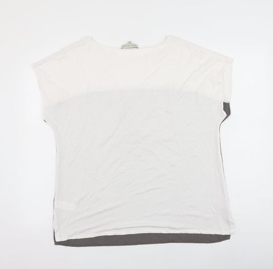 Nutmeg Womens White Colourblock Viscose Basic Blouse Size 10 Round Neck