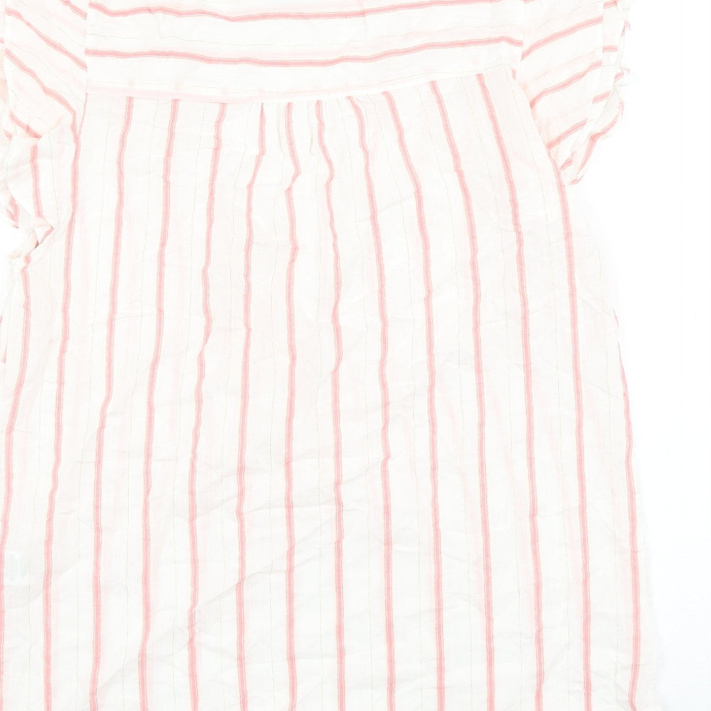 Papaya Womens White Striped Viscose Basic Blouse Size 10 V-Neck